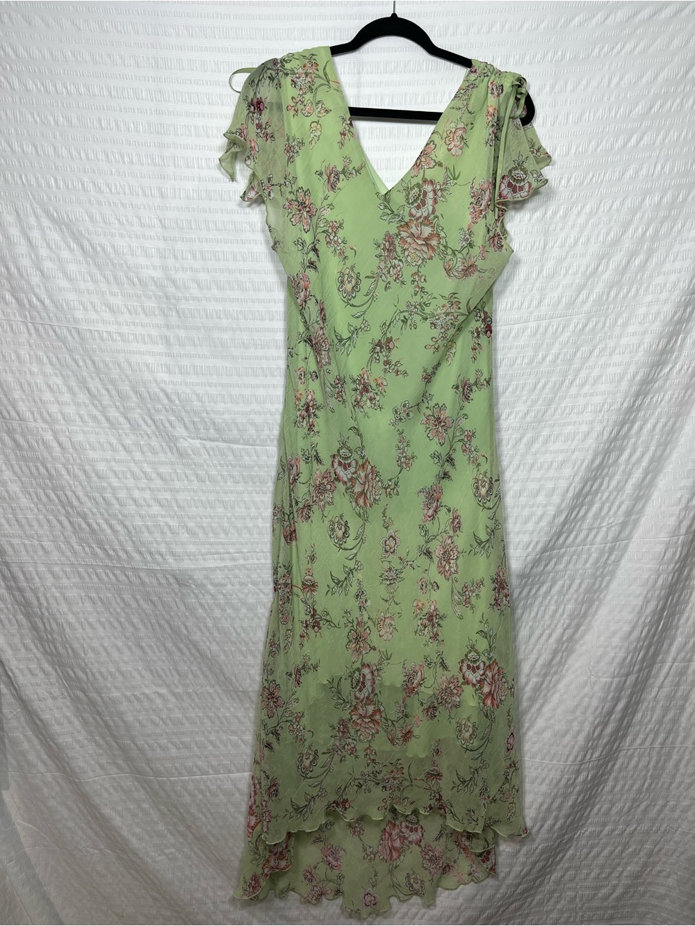 La Jolie Green Floral V-Neck Maxi Dress Size 14